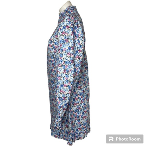 Nasty Gal Floral Print Dress 10 Blue Pink White Long Sleeve Mini Ruffles - Picture 2 of 12
